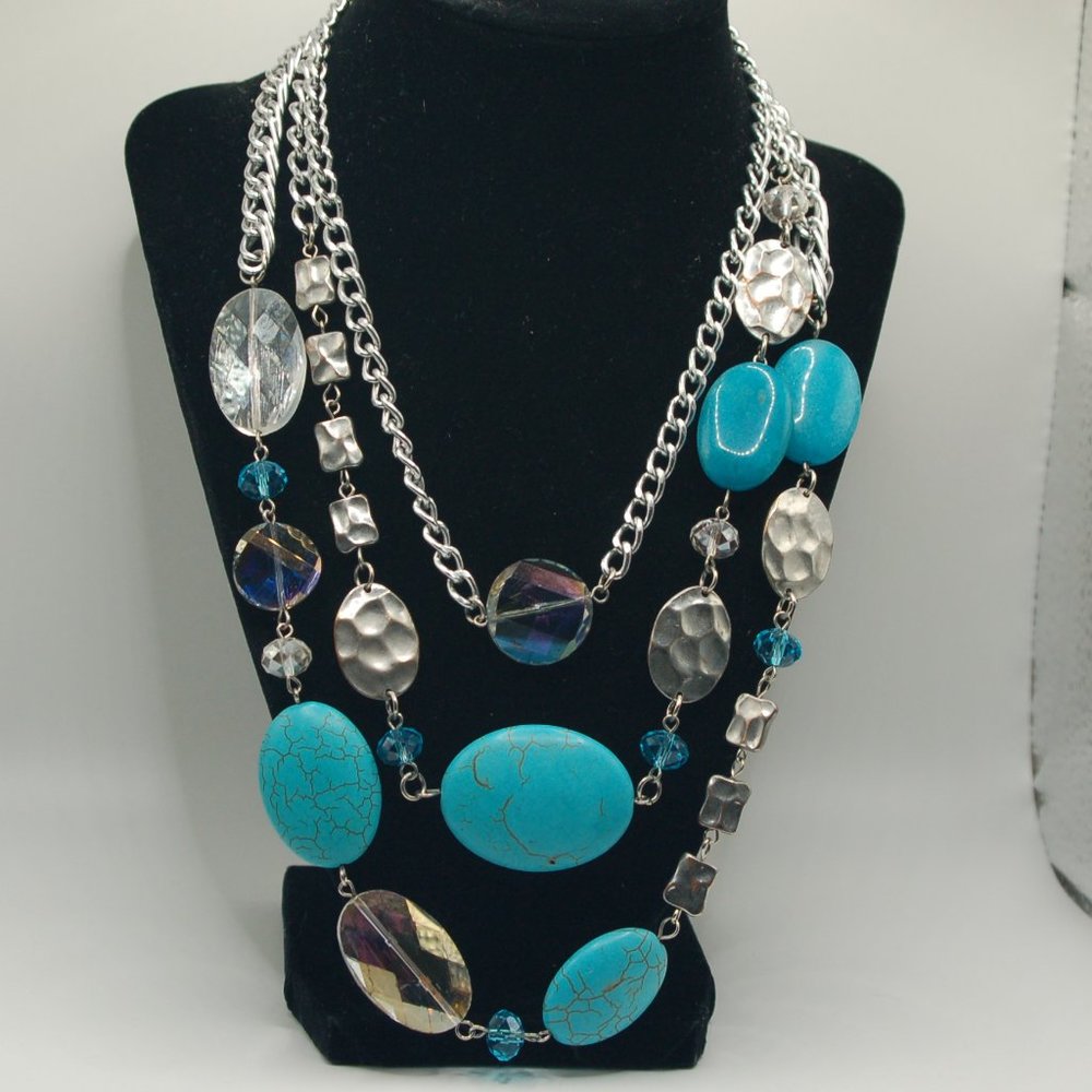 SilverTone Chain Faux Stones, Beads, etc. Necklace